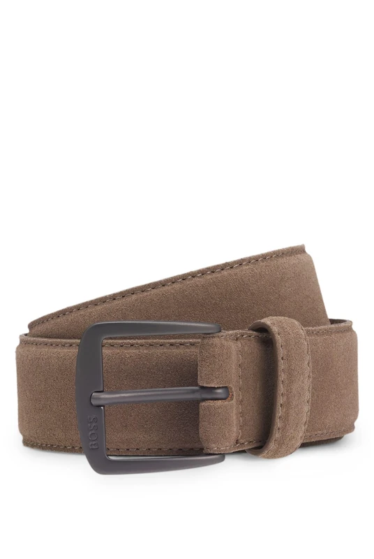 BOSS Mens Syhr-Sd-St Sz35 Italian-suede belt with gunmetal buckle