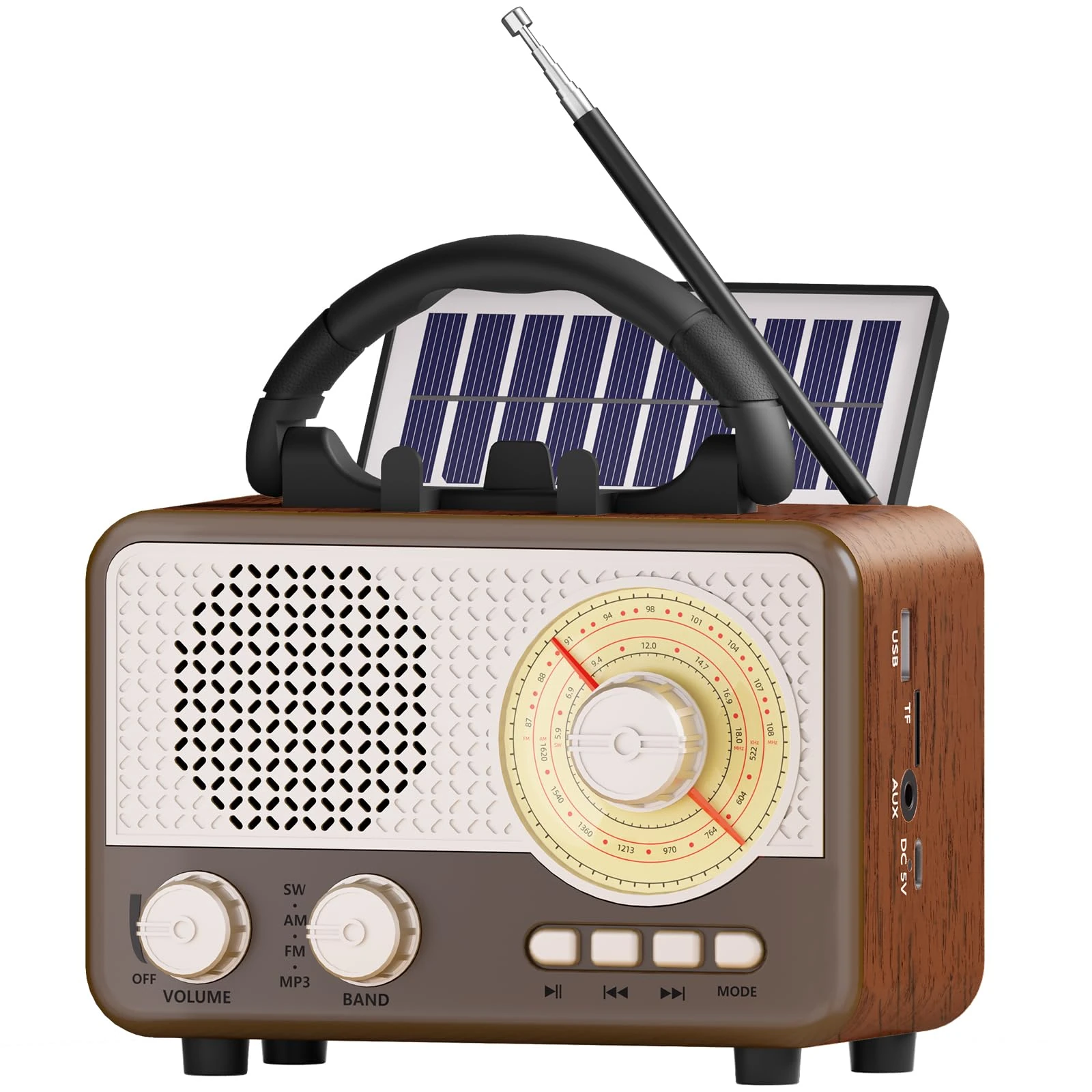 Portable Solar Radio FM/AM/SW Radio Retro Bluetooth Speaker with Phone Holder TF Card/AUX/USB Small Vintage Battery Powered&Rechargeable Radio for Outdoor,Home Decor Birthday Gifts for Women,Men,Dad