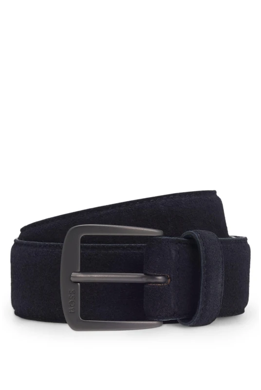 BOSS Mens Syhr-Sd-St Sz35 Italian-suede belt with gunmetal buckle