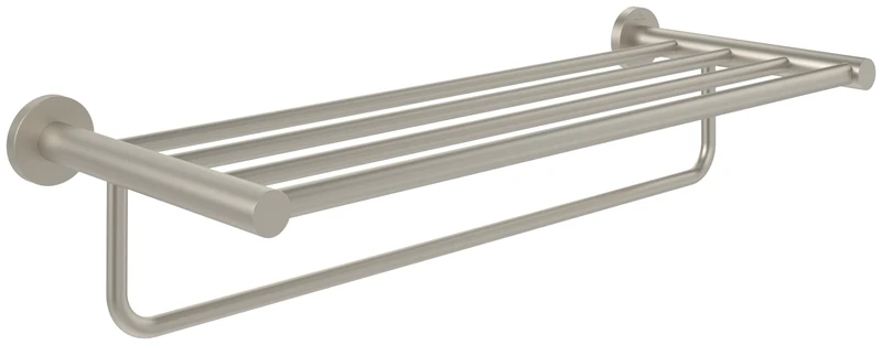 Villeroy & Boch Elements - Tender Hand Towel Rack with Wall Mounted Shelf - 595mm Long - Round Brushed Nickel Matt