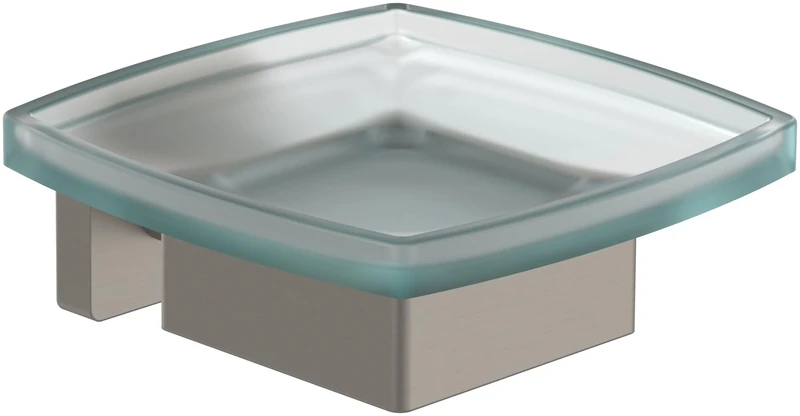 Villeroy & Boch Elements - Striking Soap Dish for Wall Mounting, Satin Glass Soap Holder with Brass Bracket, Square, Brushed Nickel Matt