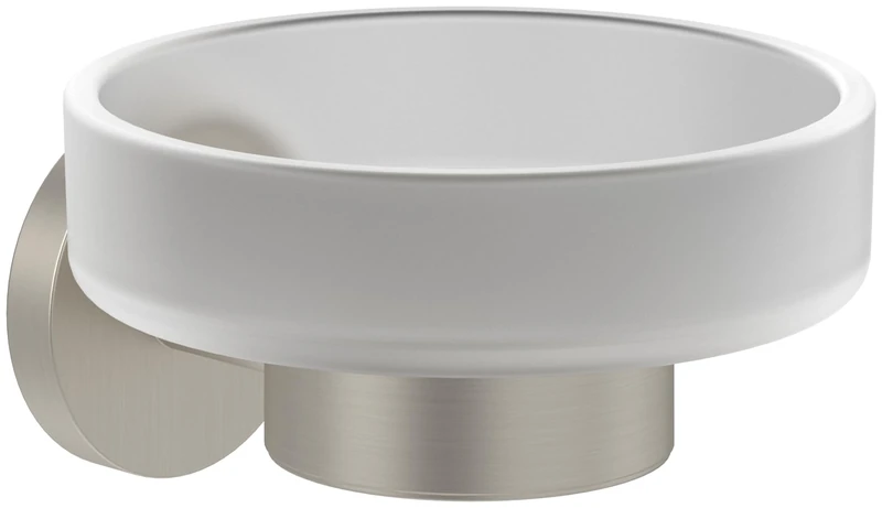 Villeroy & Boch Elements - Tender Soap Dish, Soap Dish for Wall Mounting, Satin Glass Soap Holder with Zinc Holder, Round, Brushed Nickel Matt