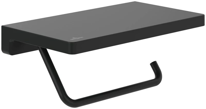 Villeroy & Boch Elements Striking Toilet Paper Holder with Shelf, Toilet Paper Holder for Wall Mounting, Brass Toilet Roll Holder, Square, Matt Black