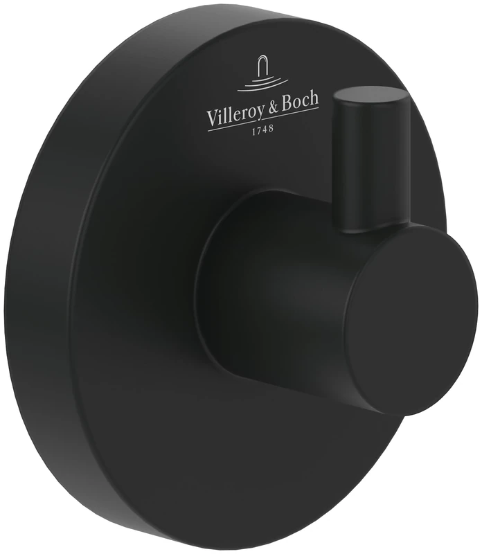 Villeroy & Boch Elements - Tender Towel Hook, Towel Holder for Wall Installation, Towel Hook Made from zinc, Bathroom Accessory, Round Bathroom Hook, 54 x 32 x 54 mm, Matt Black