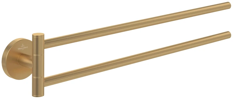 Villeroy & Boch Elements - Tender Double Arm Towel Rail, Bathroom Towel Rail for Wall Mounting, Zinc Towel Rail, Round, Length 400 mm, Brushed Gold