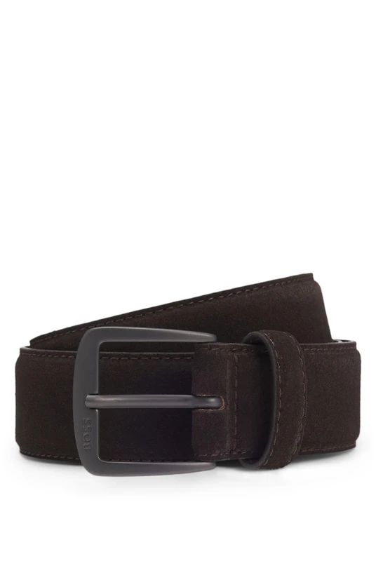 BOSS Mens Syhr-Sd-St Sz35 Italian-suede belt with gunmetal buckle
