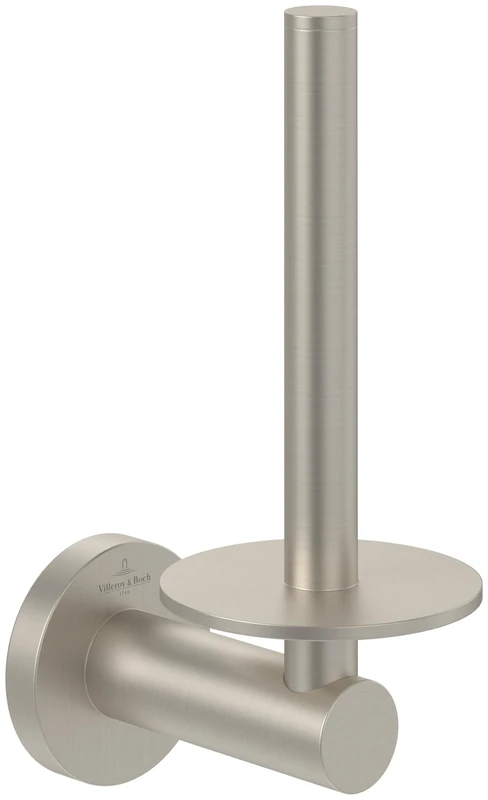 Villeroy & Boch Elements - Tender spare toilet roll holder, holder for spare toilet rolls for wall installation, toilet paper storage made from zinc, round, Brushed Nickel
