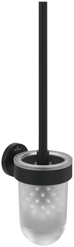 Villeroy & Boch Elements Tender Toilet Brush Holder Wall Mounted Toilet Brush Holder with Satin Glass Container Round Matt Black