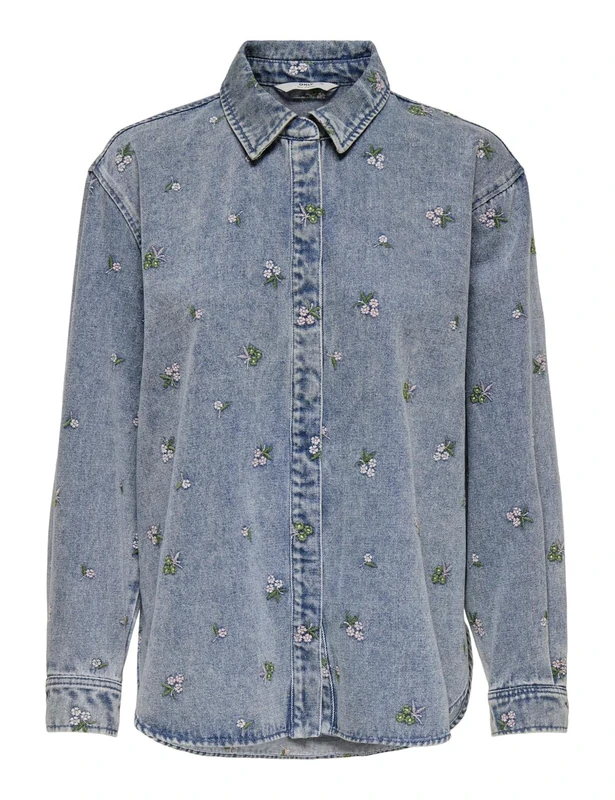 Onlvera L/S Flower Emb Shirt DNM Noos, Light Blue (Light Blue Denim), XL - Image 1