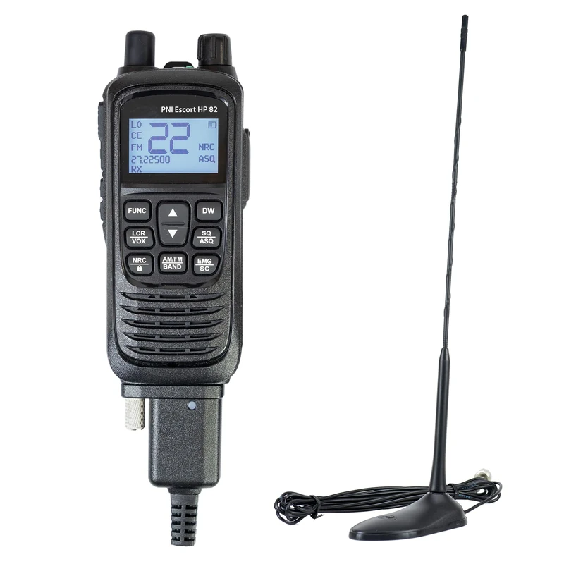 PNI Escort HP 82 portable CB radio station kit, multi standard, 4W, 12V, AM-FM with PNI Extra 45 CB antenna with magnet