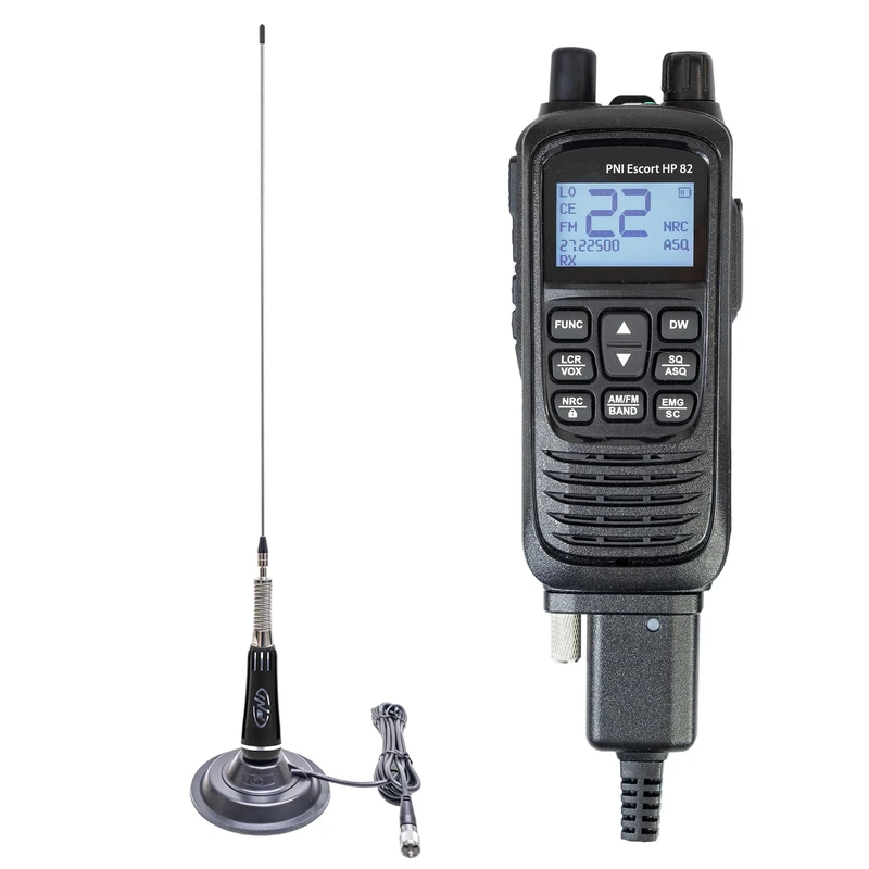 PNI Escort HP 82 portable CB radio station kit, multi standard, 4W, 12V, AM-FM with PNI LED 2000 CB antenna