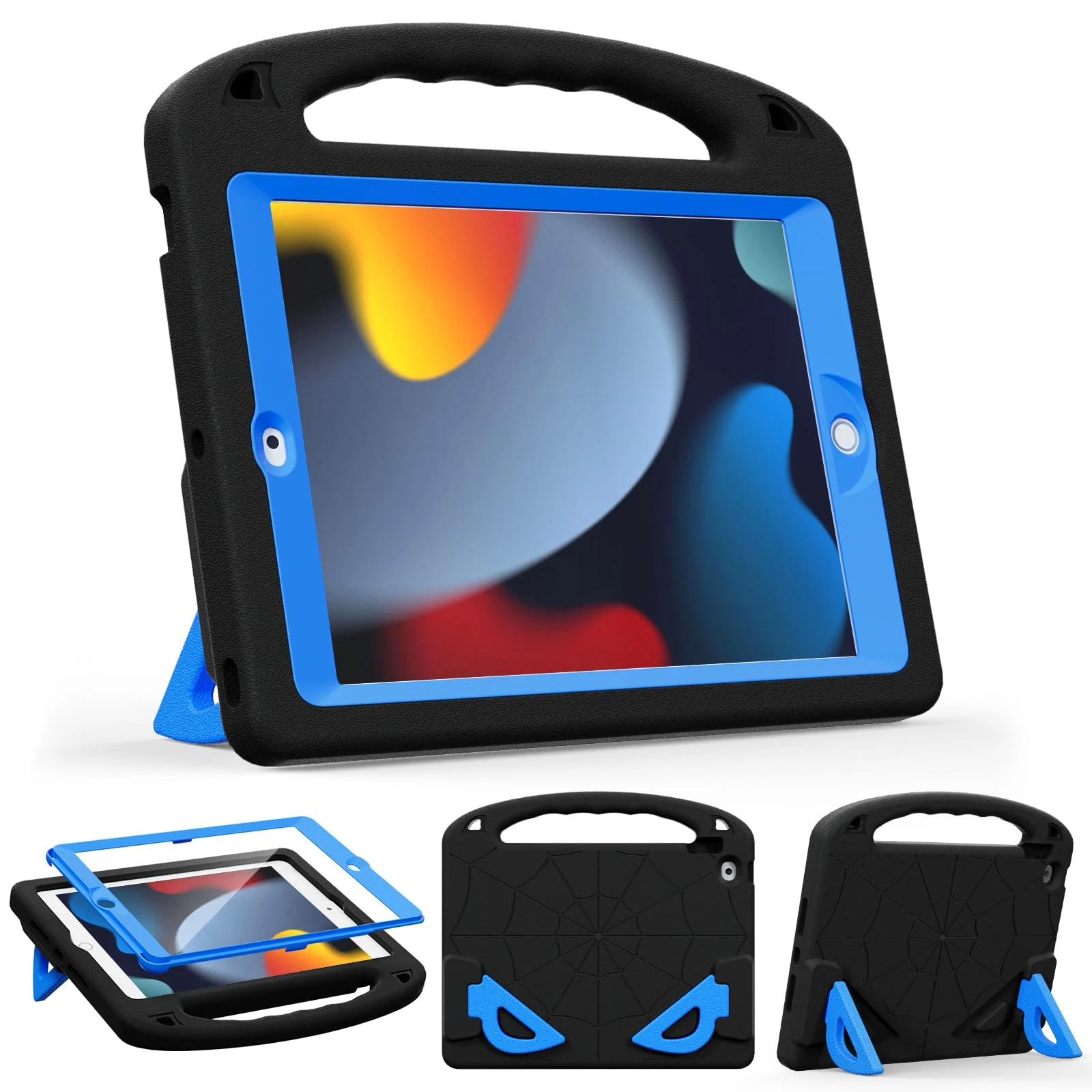 LKOOZO Kids Case for iPad 9th/8th/7th Generation (iPad 10.2 inch, 2021/2020/2019), Shockproof Cover with Screen Protector (Black+Blue)