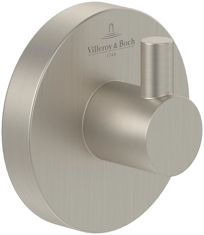 Villeroy & Boch Elements - Tender Towel Hook, Towel Holder for Wall Installation, Towel Hook Made from zinc, Bathroom Accessory, Round Bathroom Hook, 54 x 32 x 54 mm, Brushed Nickel