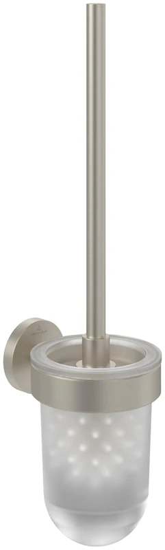 Villeroy & Boch Elements - Tender toilet brush set, for wall installation, with container in satin-finished glass, round, Brushed Nickel
