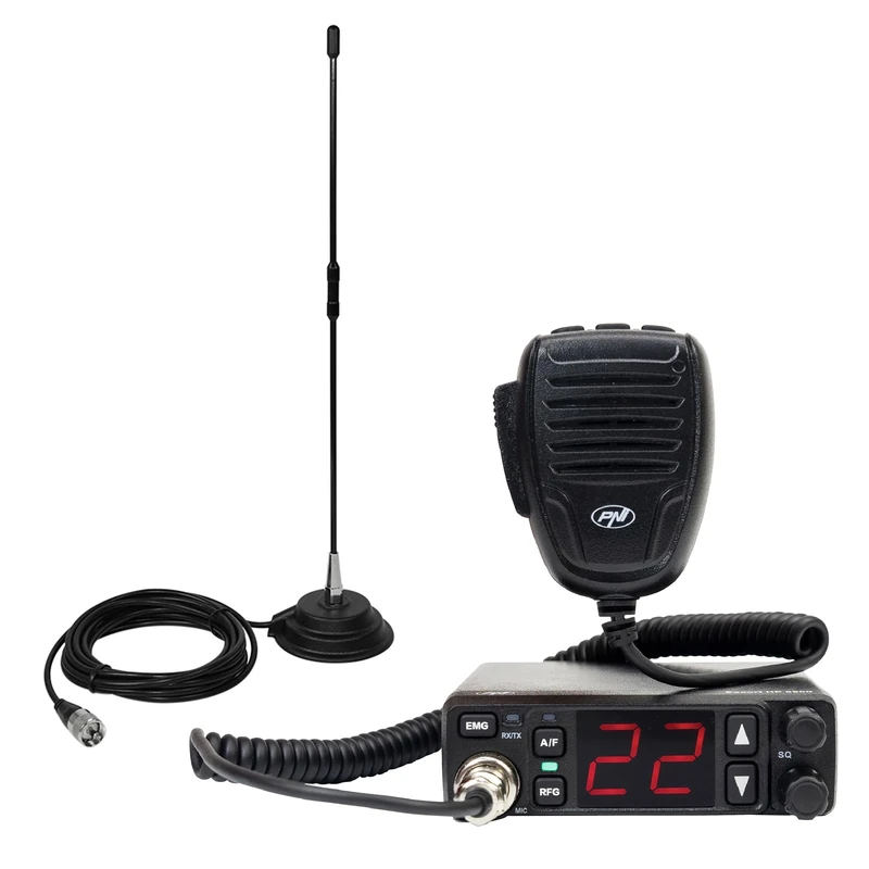 CB radio station kit PNI Escort HP 5500, 4W, 12V/24V, ASQ and CB antenna PNI Extra 40, SWR 1.0, fiberglass, with magnet