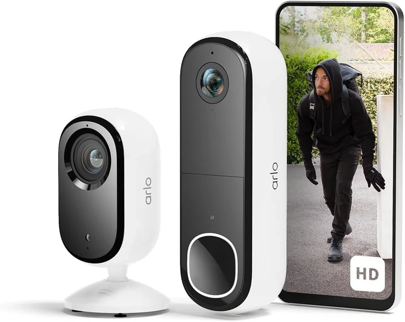 Arlo Wireless HD Video Doorbell & 2K Indoor Security Camera – Smart Home Protection for Family & Pets, Night Vision, Motion Detection, Two-Way Audio, Compatible with Alexa
