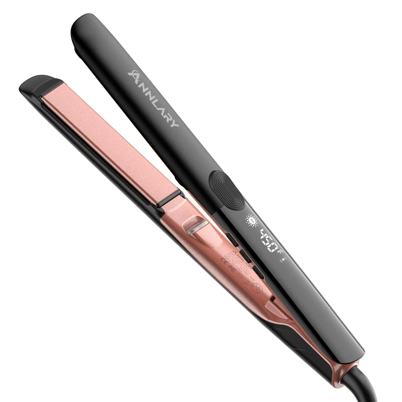 ANNLARY Hair Straighter Flat Iron and Curler 2 in 1 Dual Voltage Straighteners Titanium Ceramic Ionic Straightening Iron for Women for All Hair