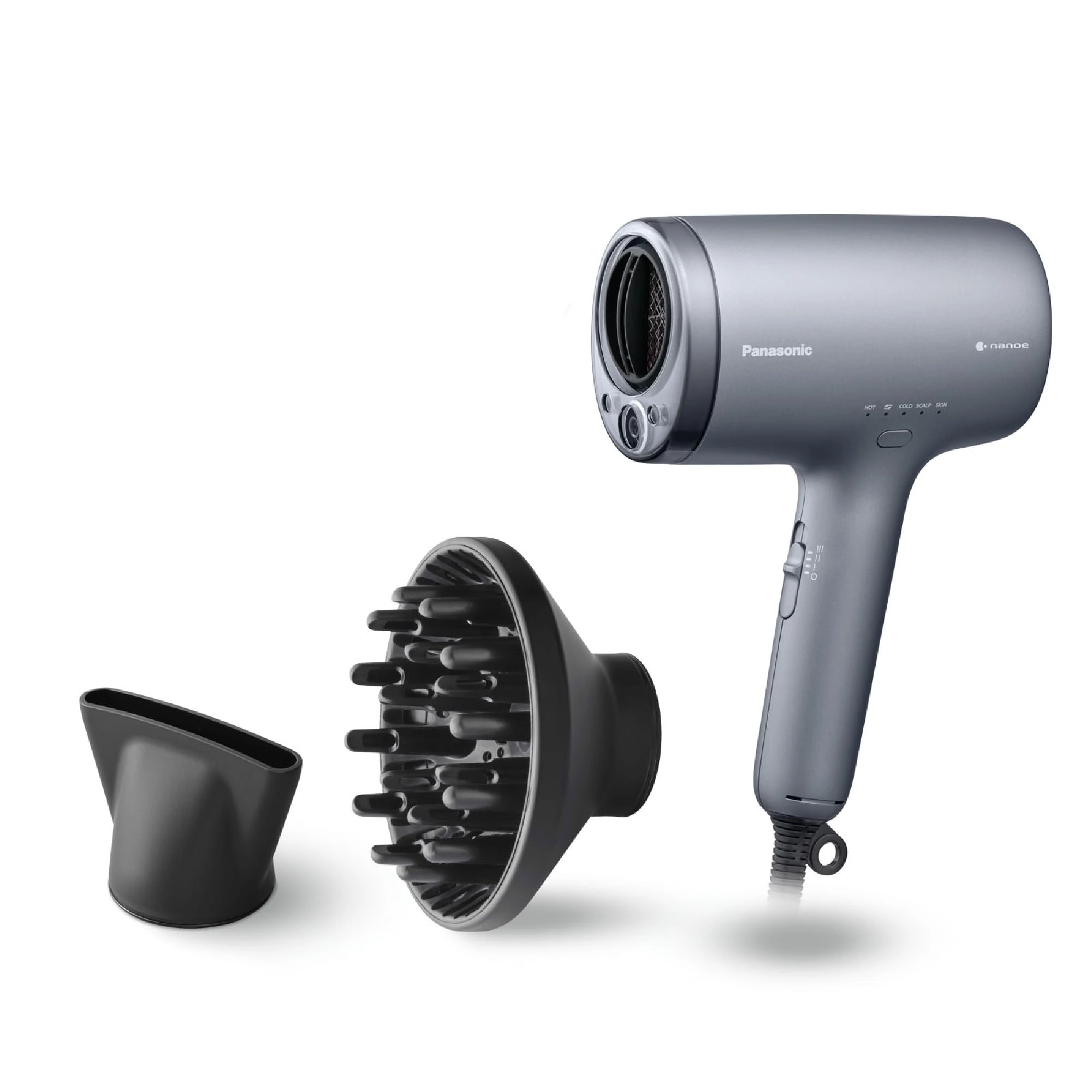 Panasonic EH-NA9N-H895 Hair Dryer with Diffuser nanoe & Mineral Ions, Anti-Damage, Fast Drying, Intelligent Sensing, Scalp & Skin Modes, Concentrator Attachment, 1600W, Grey