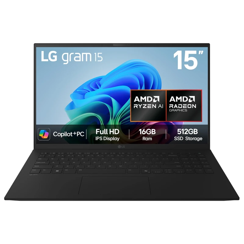 LG gram 15Z80T - 15.6 inch FHD IPS Ultra-Lightweight Laptop, AMD Ryzen AI 7 350, AMD Radeon 860M GPU - 50 TOPS NPU, 16GB RAM, 512GB SSD, Copilot +PC, Windows 11 Home, Black (2025)