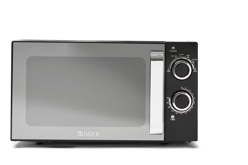 Haden 800W Black Microwave 207777, 20 Litre Capacity, Mirror Door, Manual Controls, 6 Power Levels