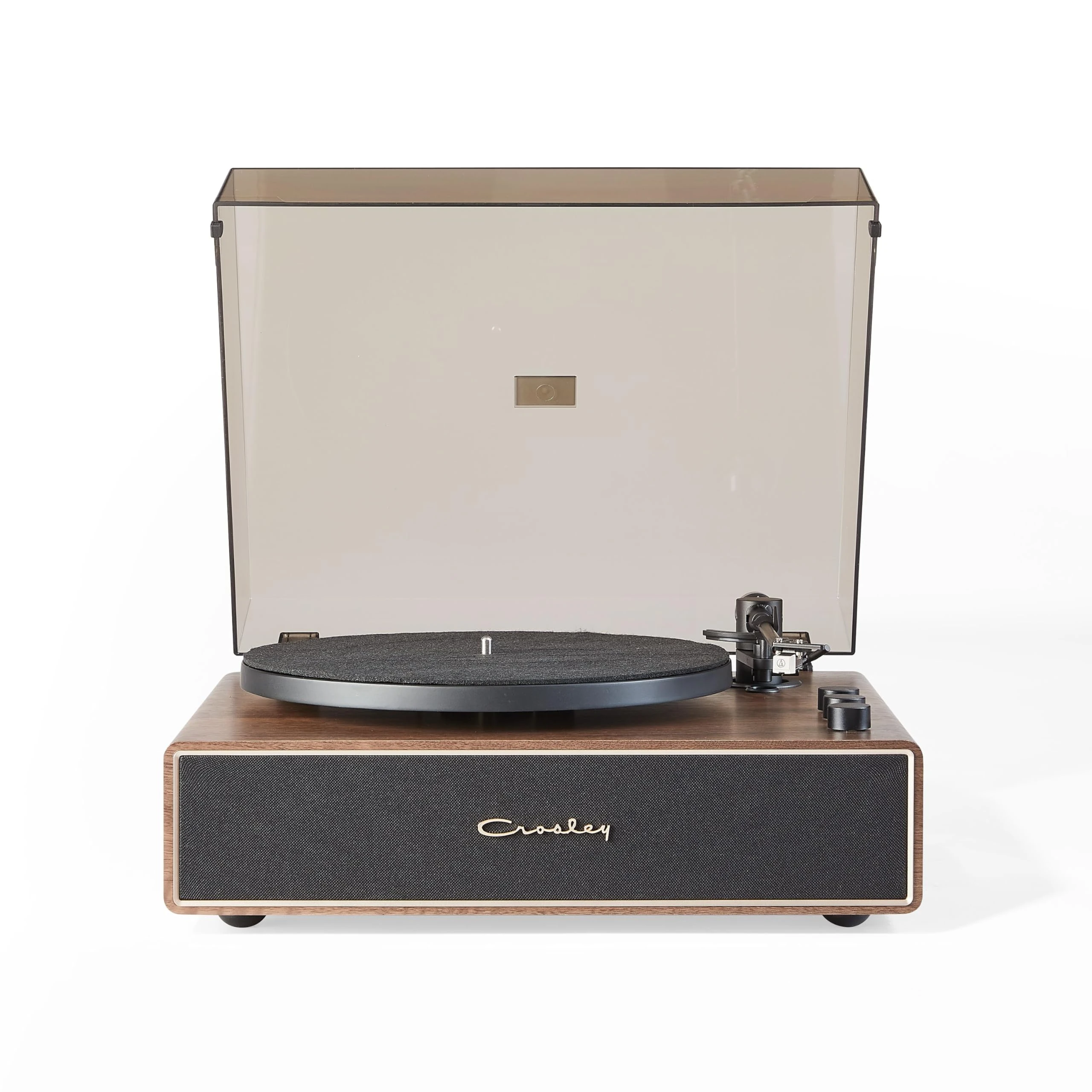 Crosley Stave Vinyl Record Player with Speakers - 2 Speed Bluetooth Turntable, 60W Built-in Sound System & Audio-Technica Cartridge - Modern Wood Design with EQ Controls for Superior Playback