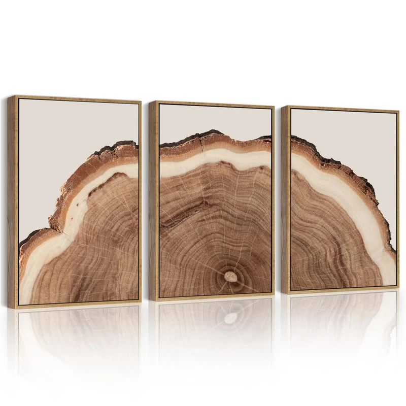 PHOPAGO Vintage Tree Rings Wood Framed Wall Art Modern Retro Stump Wall Decor Nature Farmhouse Rustic Art Prints Home Decor - 12x16in Natural Framed