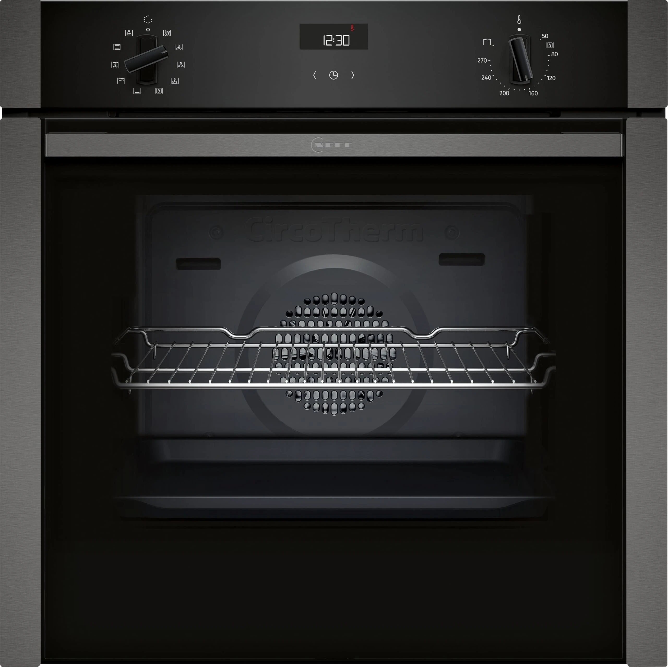 NEFF, N50, B3ACE4AG3B, 60cm Built-in Single Oven with Hide®, Eco Clean back with Easy Clean, CircoTherm, 7 functions and LCD display in Graphite-Grey