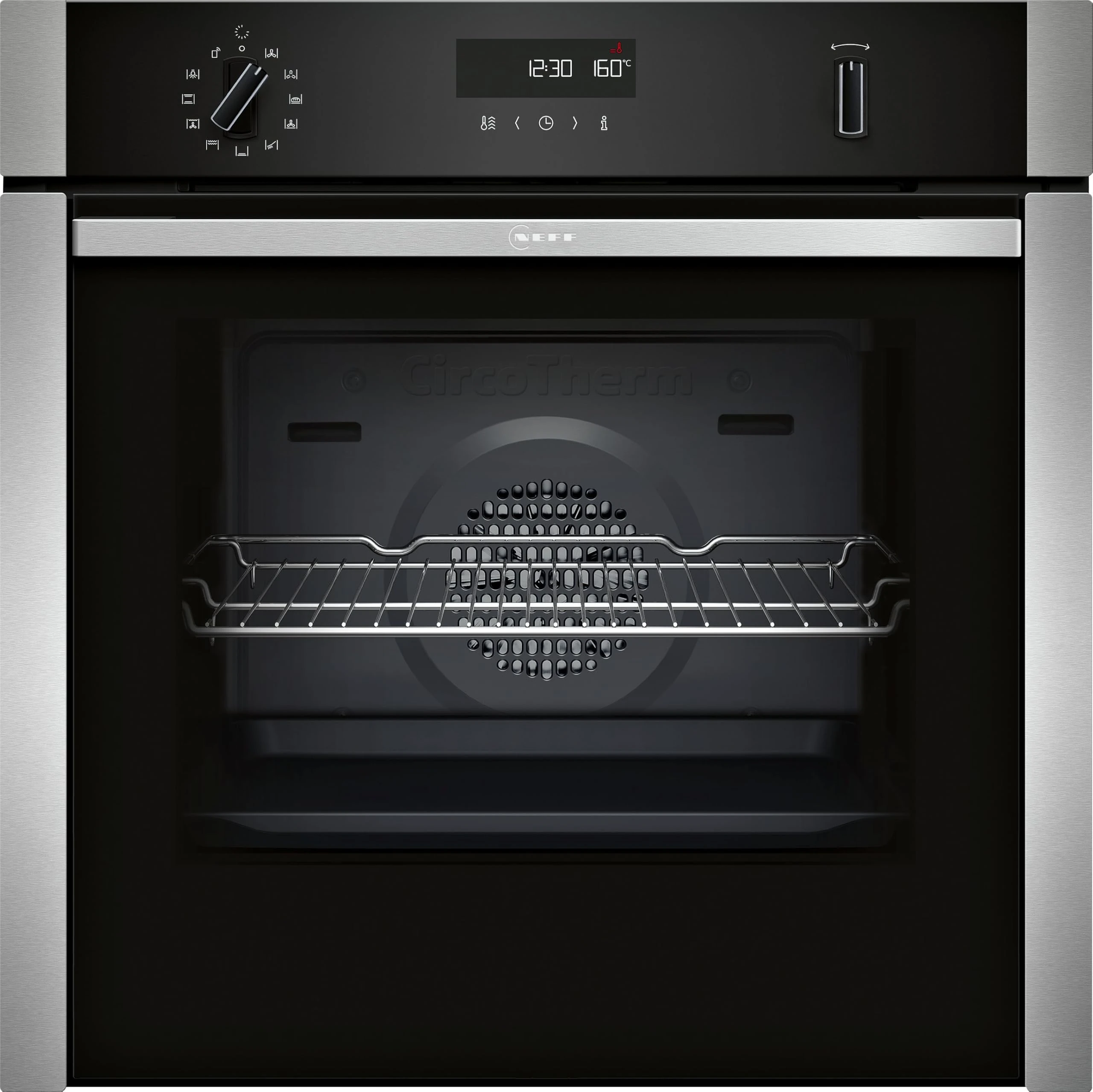 NEFF, N50, B6ACH7AN7B, 60cm Built-in Single Oven with Hide®, Home Connect, Pyrolytic Self-Cleaning with Easy Clean, CircoTherm, and LCD display in Stainless steel