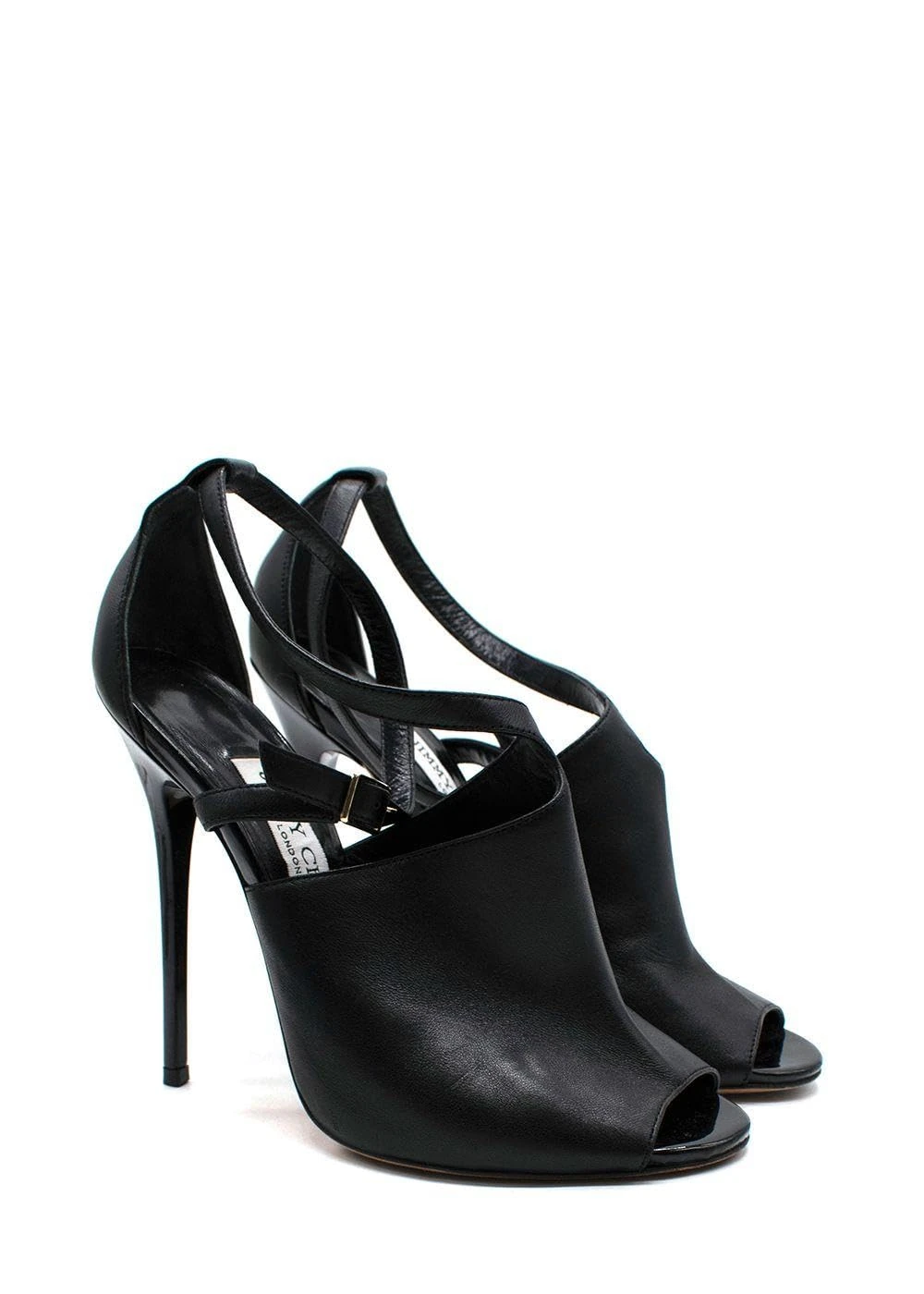 Jimmy Choo Pre-Loved Black Leather Peep Toe Sandals