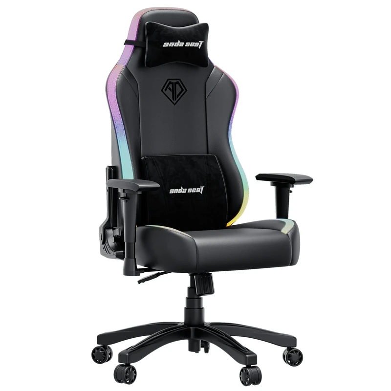 Anda Seat Luna Large RGB Gaming Chair for Adults - Ergonomic Reclining Video Game Chairs with LED Lights, PVC Leather Computer Home Office Seat, Neck and Back Lumbar Support - Black Folding Recliner