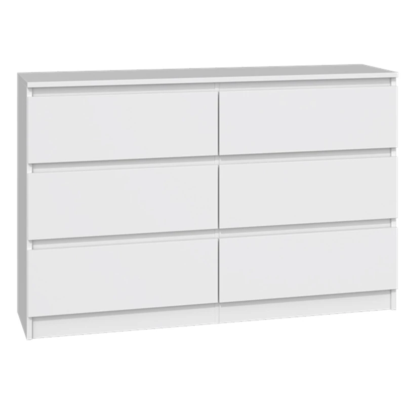 Selsey Chest of Drawers 75 x 120 x 30 cm - Six Spacious Drawers - Handle-Free Front - Robust Laminated Chipboard 16 mm - White Design - Ideal for Bedroom