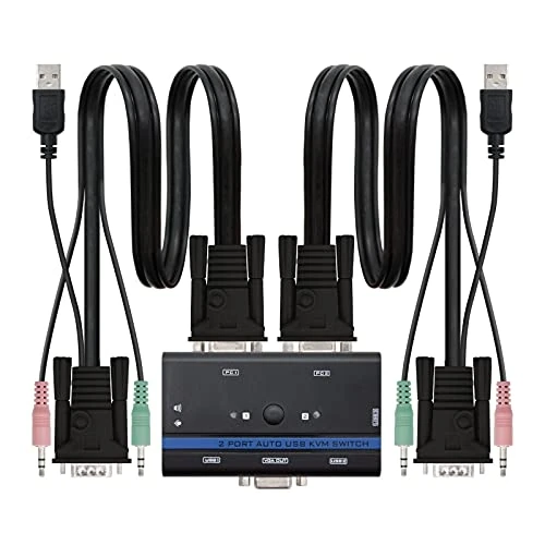 KVM Switch - Device to control 2 PCs from a single monitor, includes VGA and USB cable, compact 1U design, easy installation*