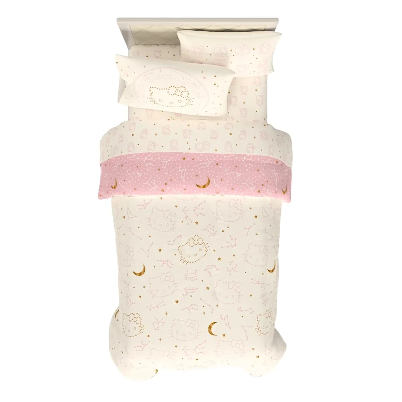 Franco Lux Hello Kitty Velvet Bedding 5 Piece Super Soft Cozy Reversible Comforter and Sheet Set with Sham & Tote Bag, Twin, (Officially Licensed Product)