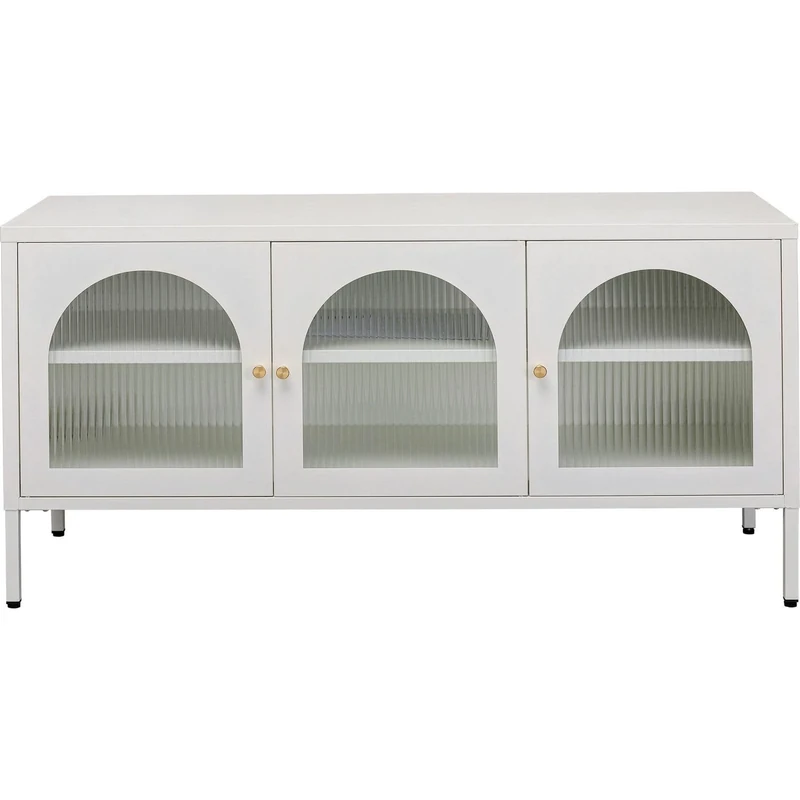 Kare Design Lowboard Naxos, White, 120x60cm, Cabinet, Cupboard, Steel, Glass, Storage, Space-Saving Furniture, Home Decor for Living Room