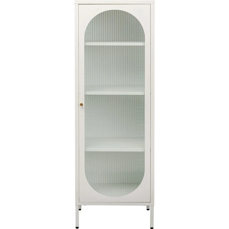 Kare Design Glass Cabinet Naxos, White, 150x50 cm, Shelf with Storage, Organization for Books, Steel Frame with Glass Door, Minimalistic Country House Style