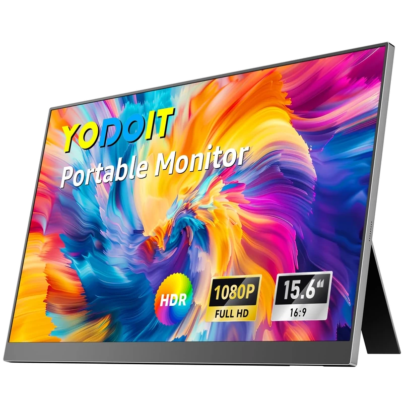 Yodoit Portable Monitor, 15.6" 1920×1080P FHD Screen IPS Display with Kickstand, USB-C & HDMI Connectivity, Built-in Speakers, for Laptop/PC/Mac/PS3/4/5/Xbox