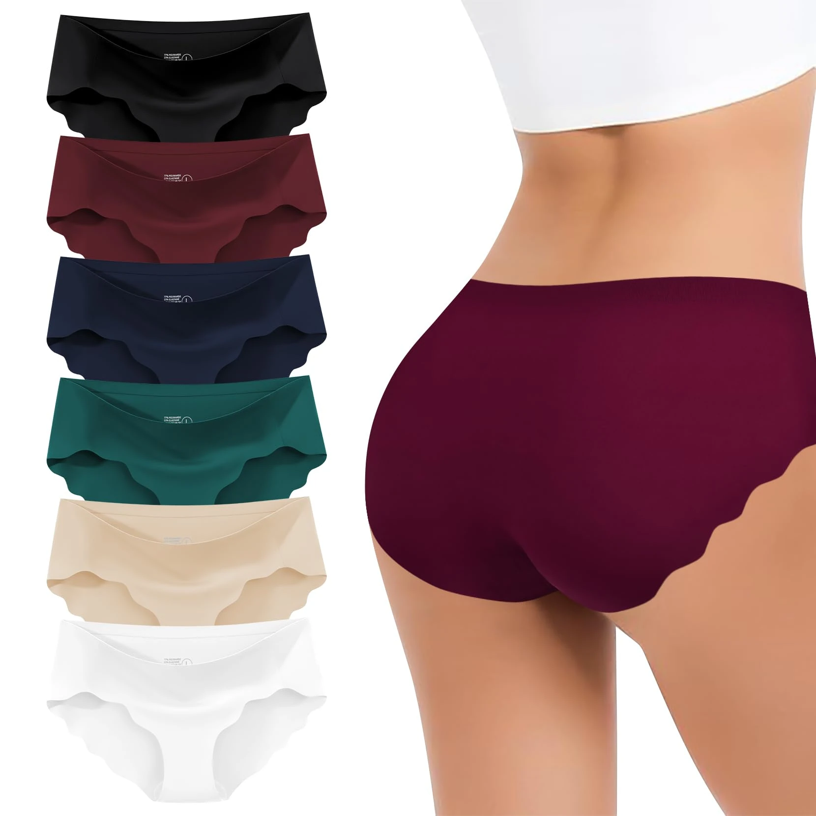 VZGZIL Seamless Knickers for women multipack 6,Hipster Invisible Underwear Wave Edge Breathable Full Coverage Panties Soft and Stretchy Moisture Wicking ladies briefs