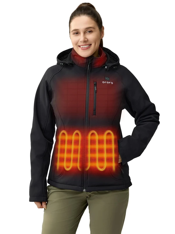 ORORO Women's Heated Jacket with Heated Collar, 4 Heat Zones Heated Coat with USB C Battery (Black,M)