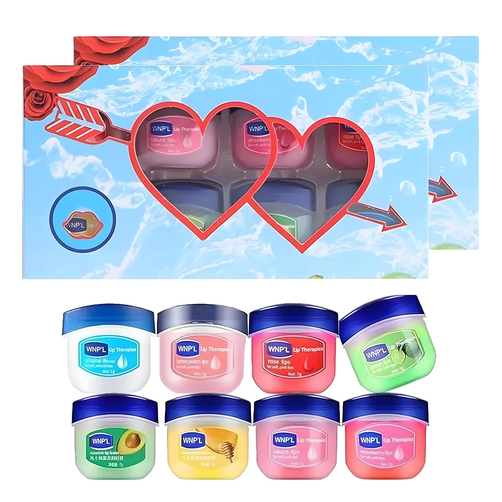 16pcs Lip Balm, Lip Balm Multipack with 8 Flavors, Set for Dry Cracked Lips, Mini Gift Set, Includes Honey, Avocado, Rose, Sakura, Peach, Lemon, Strawberry, 7g Each