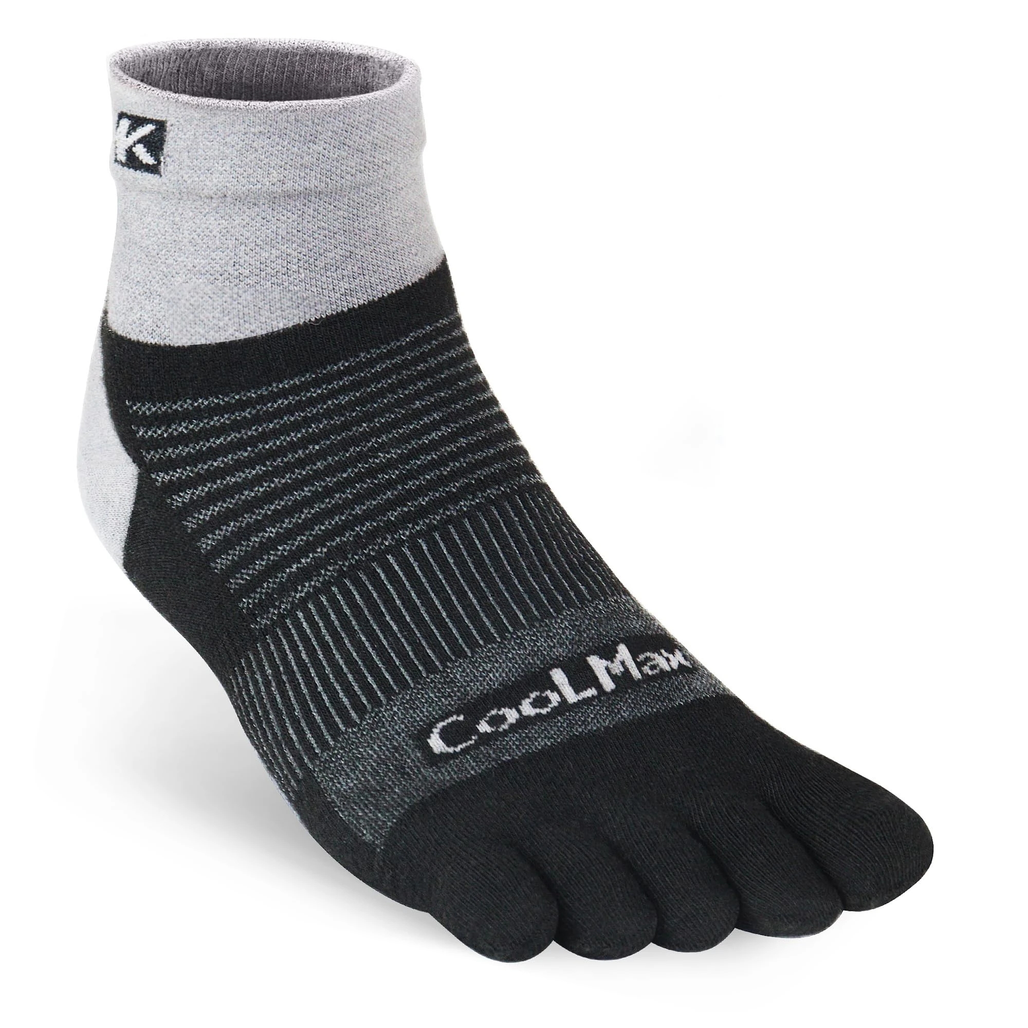 KWUKOTY 3-Pair Cushioned Compression Running Toe Socks Quarter | Coolmax | Grey Men & Women Size 6-9