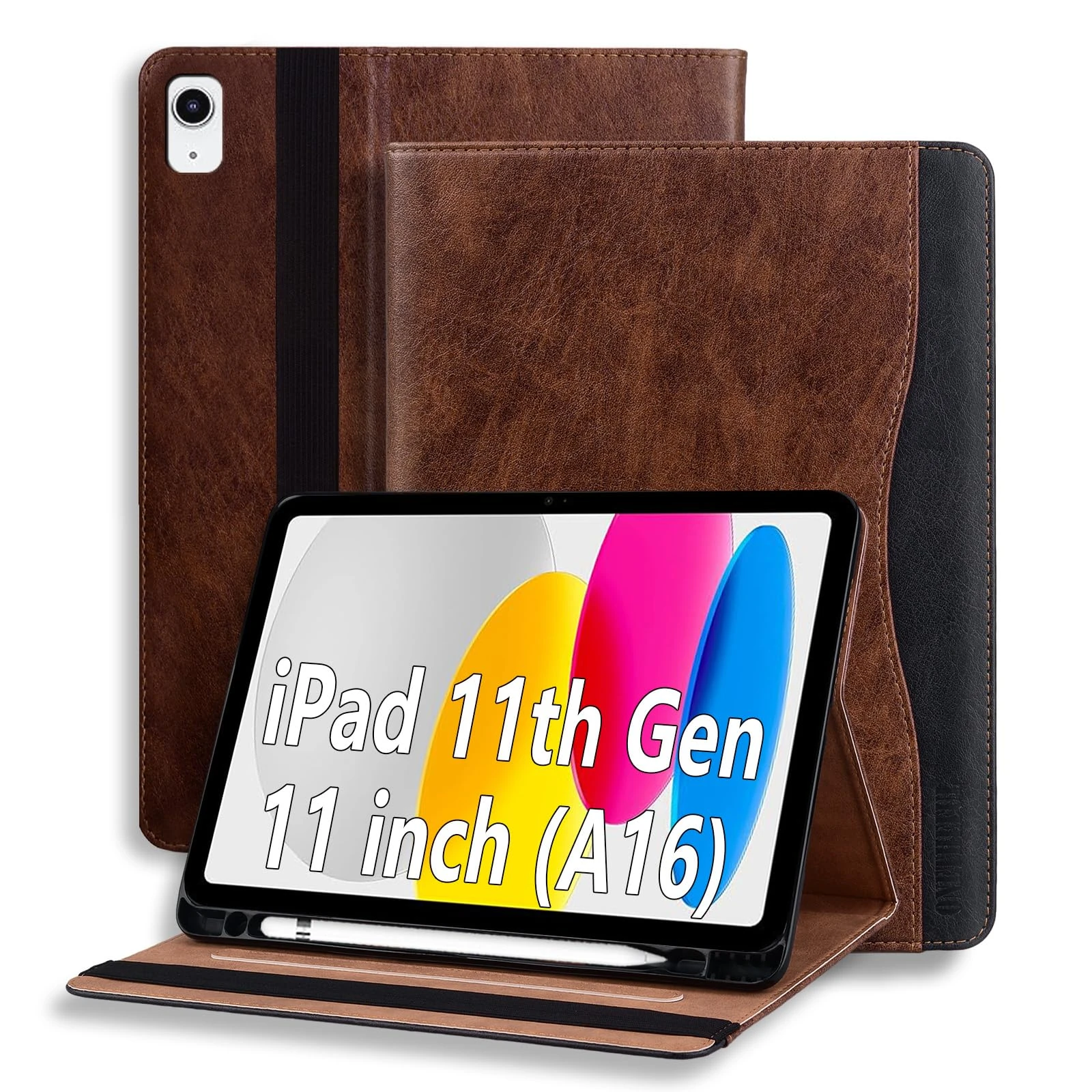 ONETHEFUL Case for iPad 11th Generation 11 Inch 2025(A16)/iPad 10th Generation 10.9 Inch 2022, Premium Leather Business Cover with Auto Wake/Sleep, Multi-Angle Stand & Pencil Holder Brown