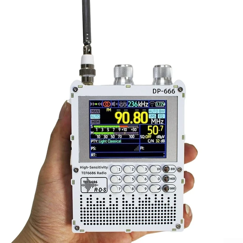 DP-666 Portable Radio, High Sensitivity Radio Full Band FM AM Shortwave Radio with TEF6686 Automotive Chip, Coverage withRDS, 5000mAh Rechargeable Battery(White)