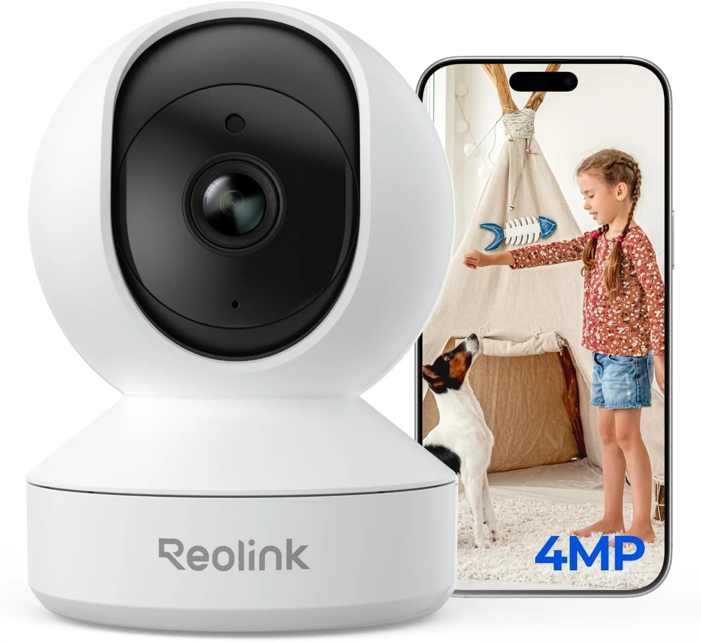 Reolink Indoor Camera 4MP 360°Pan/Tilt, Baby Monitor, Pet/Dog Camera, Cry Detection, Home Security WiFi Camera, Privacy Mode, 2-Way Audio, Night Vision, Cloud&Local Storage (512GB Supports), E1