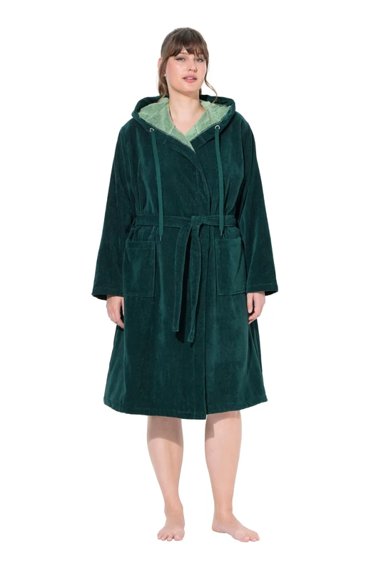 gs1 data protected company 4069787000005 Ulla Popken Women's Large Sizes Plus Size Dressing Gown Double Face Terry Cloth Pockets, Midnight Green, 58-60