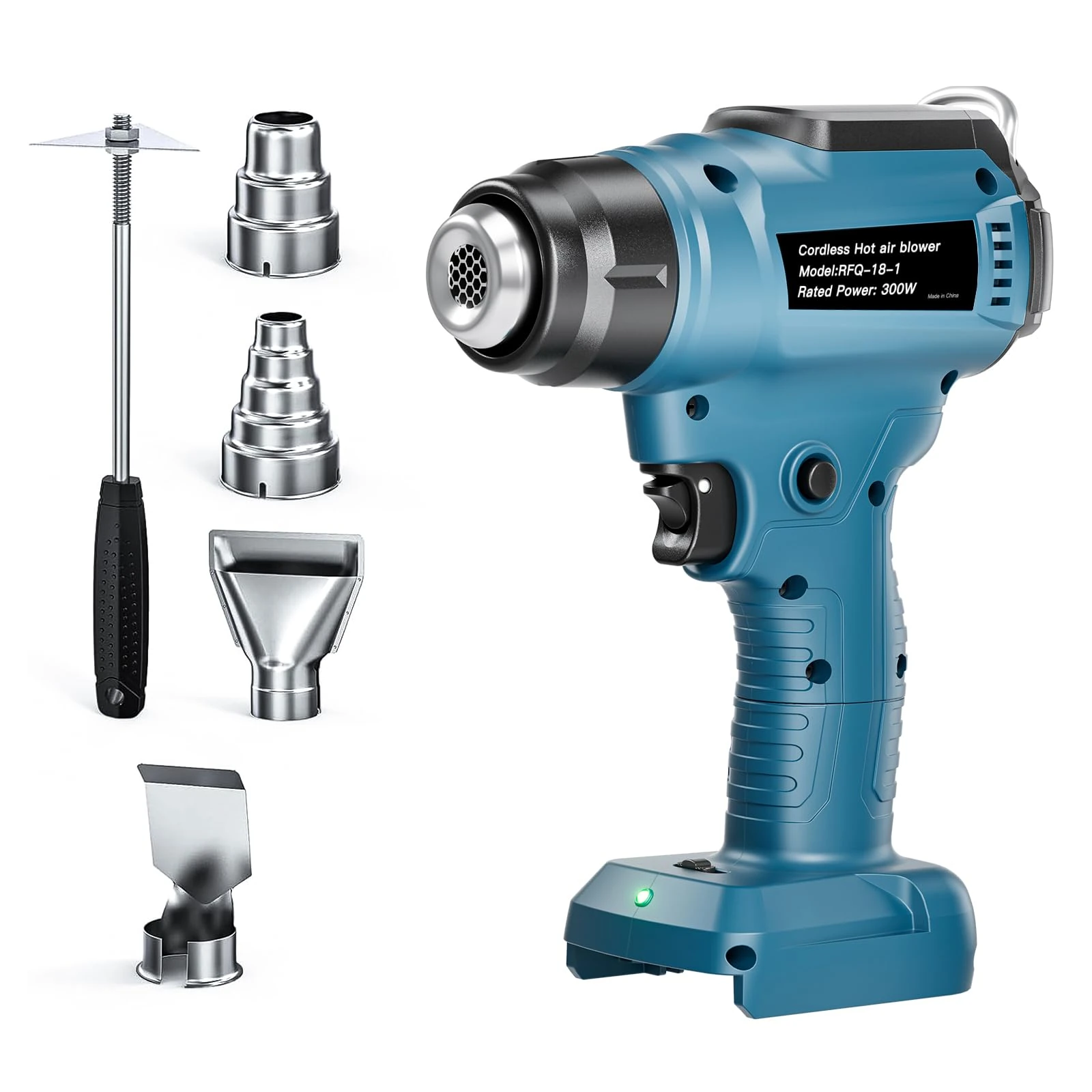 Heat Gun Cordless for Bosch 18V BAT618 Battery Hot Air Gun with 4 Nozzles, Battery Heat Gun for Welding, Bending Pipes, Colour Removal.(No Battery)