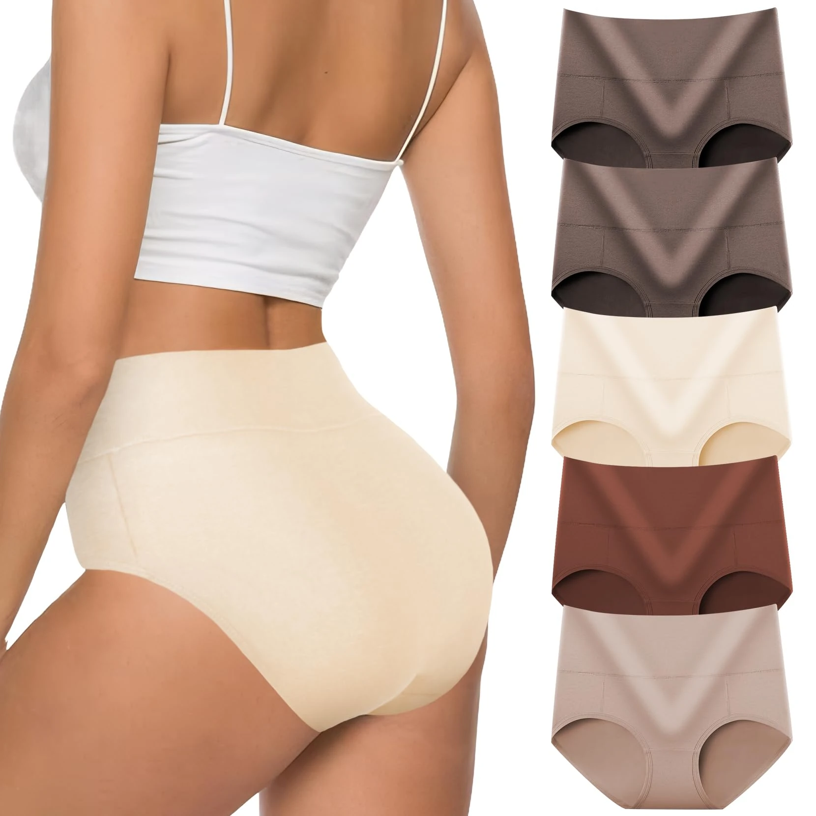 VZGZIL Underwear Women,Tummy Control Knickers Cotton Womens Pants, Soft Breathable High Waisted Knickers for Women, Stretch Ladies Pants Full Coverage Briefs Multipack of 5