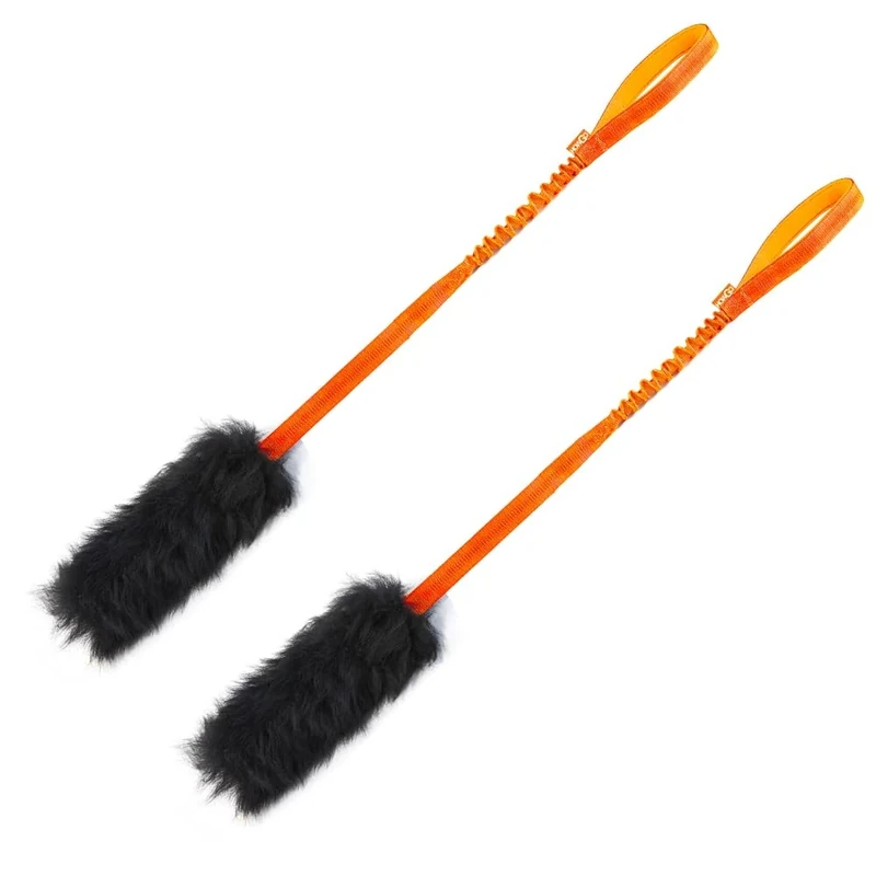 HOWGO Dog Rope Toy,Dog Bungee Chaser 100% Sheepskin,Sheep Smell Tug Toy for All Breeds (Orange, Long (w/o ball) 2Pack)