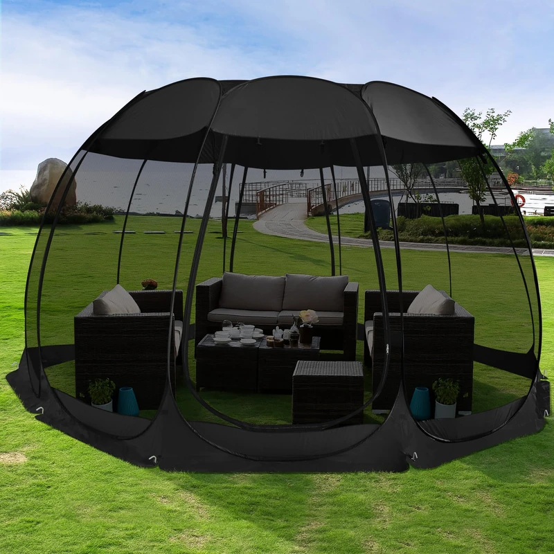 Alvantor Pop Up Screen House, Outdoor Mosquito Mesh Tent with UV Resistant, Pop Up Canopy Easy Up, Foldable Screen Room for Camping,Backyard, Garden, Patio(Black, 15x15 FT)
