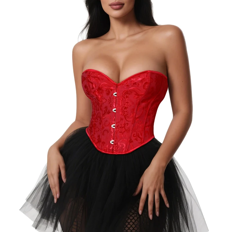 VONMELLI Bustier Corset Top Lace Up Overbust Shapewear Lingerie Cosplay Costume Red XL