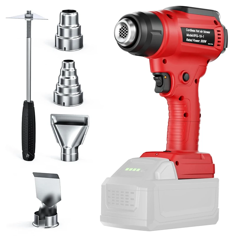 Heat Gun Cordless for Milwaukee 18V M18 Battery (No Battery), Hot Air Gun with 4 Nozzles, Battery Heat Gun for Welding, Bending Pipes, Colour Removal